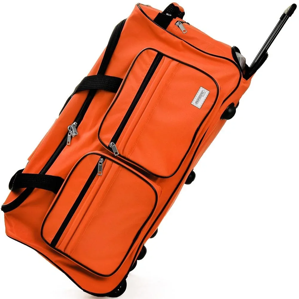 Große Reisetasche mit Trolleyfunktion 85L orange - Vorhängeschloss