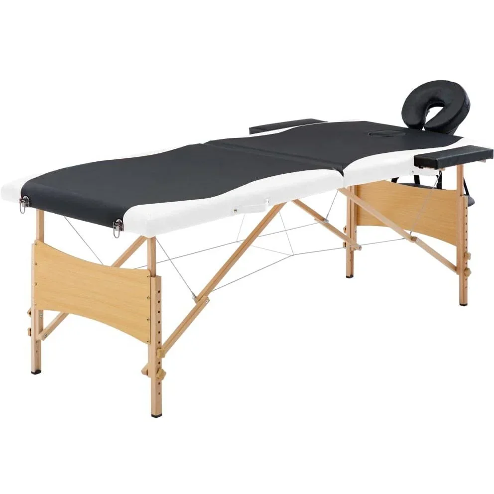 Klappbarer Massagetisch 2 Zonen Holz schwarz und weiß