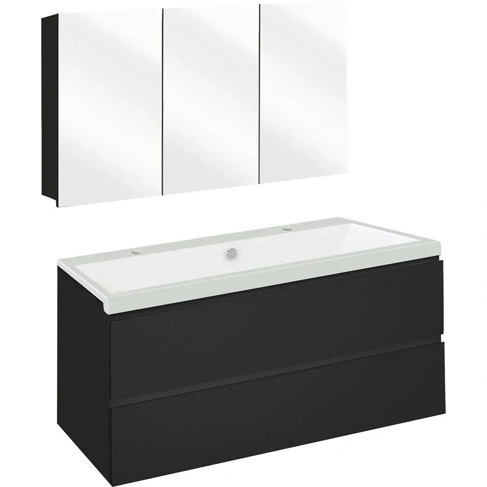 Concept Badezimmermöbel met Spiegelschrank 100cm - schwartz/Weiss
