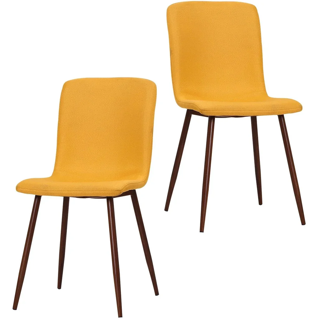 2er-Set Esszimmerstuhl Küchenstuhl Polsterstuhl Wohnzimmerstuhl Leinenbezug Metallfuß Gelb 43 x 56,5 x 85 cm