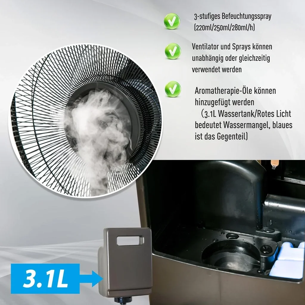 Nebel-Standventilator mit 3 Modi schwarz
