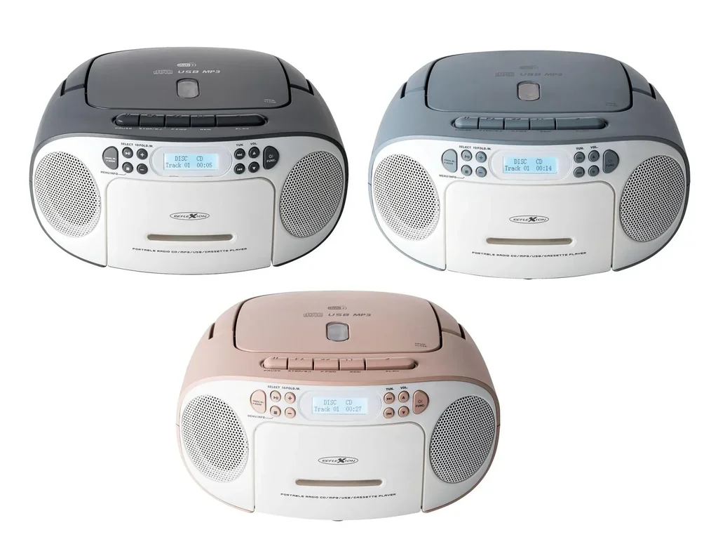CD Radio Boombox mit DAB+/UKW-Radio, MP3/CD, Kassette und AUX-IN, grau