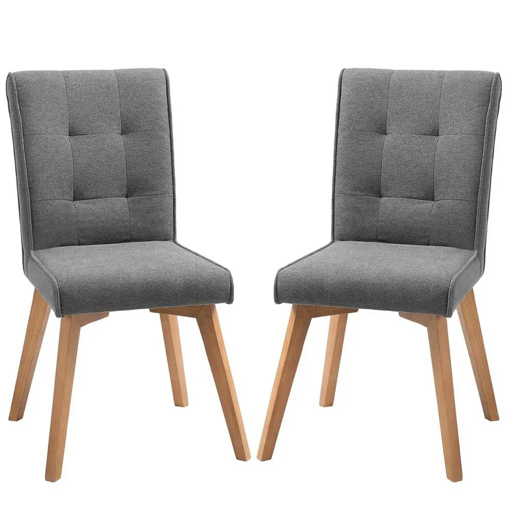 Esszimmerstühle 2er-Set mit Rückenlehne Leinen-Polyester-Gewebe Schaumstoff Gummiholz Grau 45 x 61,5 x 94 cm