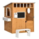 Spielhaus für Kinder Holz mit Fenster Briefkasten mit Blumentopfrack für 3-8 Jahre Tannenholz Gelb 122 x 108 x 135,5 cm