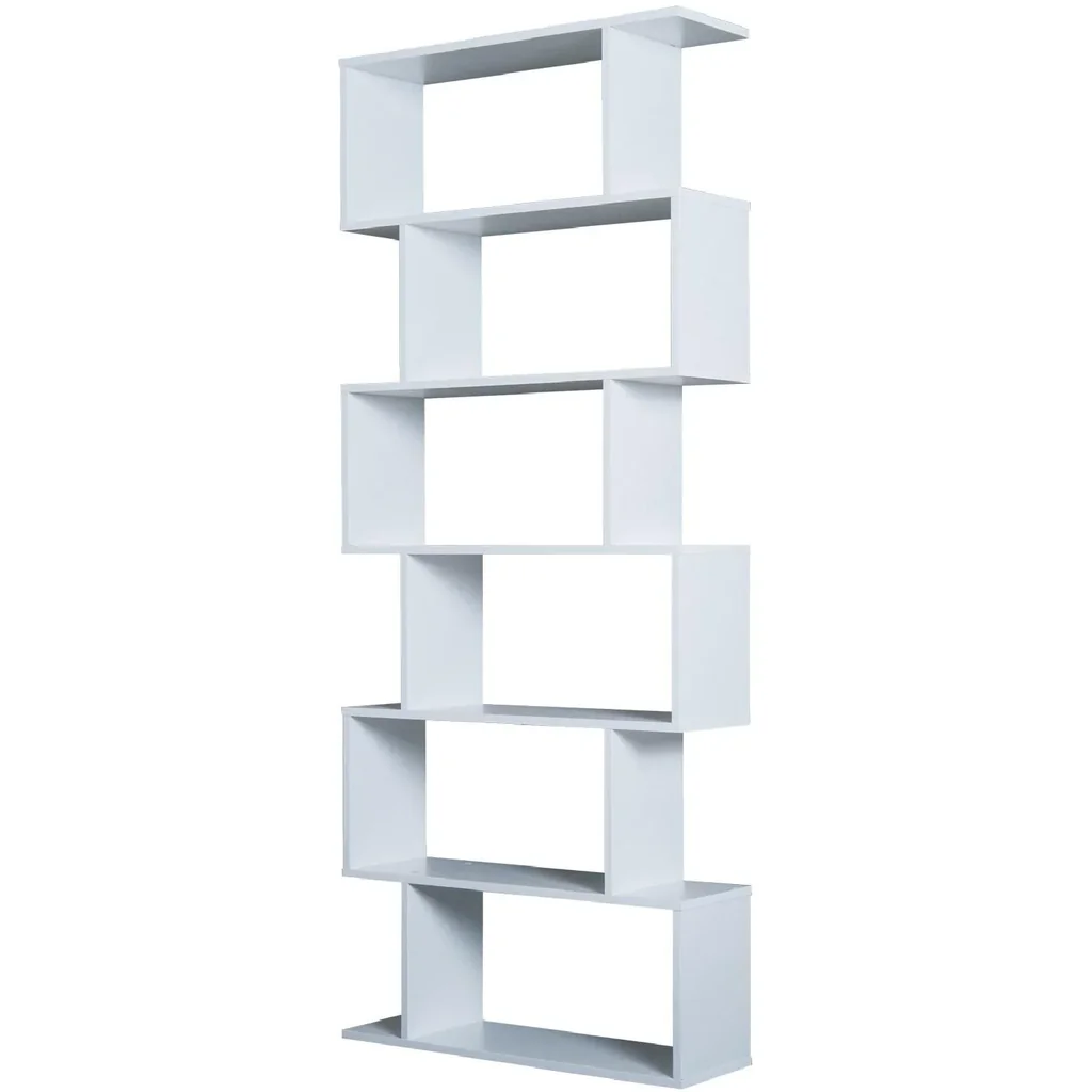 Bücherregal Weiß Wandregal Raumteiler S-Form 6 Fächer