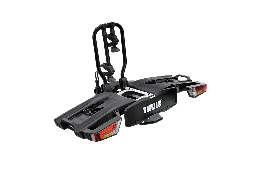 Fahrradträger EasyFold XT 2 Black Edition für zwei Fahrräder, Aufbewahrungstasche und Felgenschutzadapter