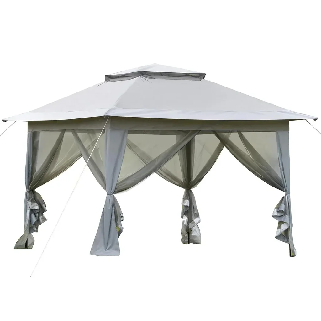 Faltpavillon Pop-Up-Zelt Gartenpavillon inkl. Rollentasche Stahl+Oxford+Mesh Grau+Schwarz 3,64x3,64x2,94m