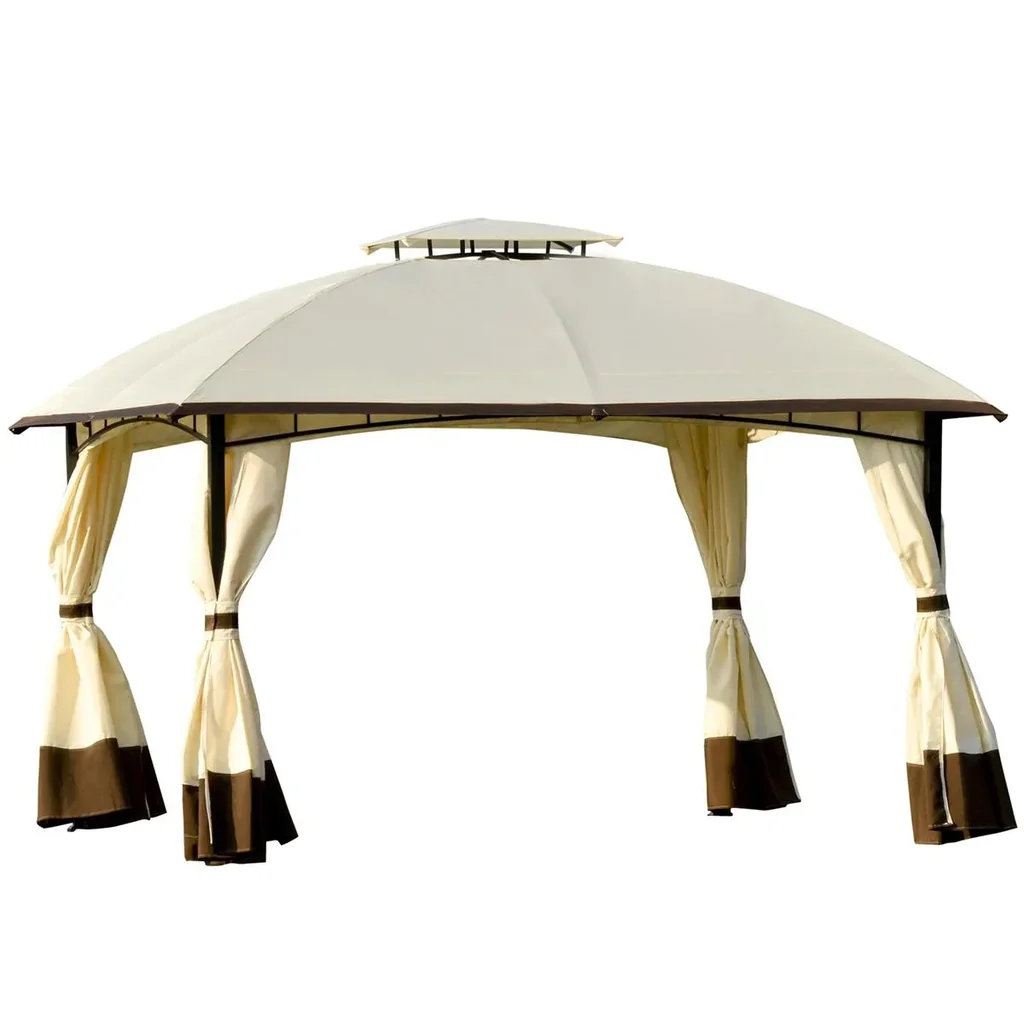 Pavillion Gartenpavillon Sonnenschutz praktische Zweistufiges Dach privat Cremeweiß+Braun 360 x 297 x 273 cm
