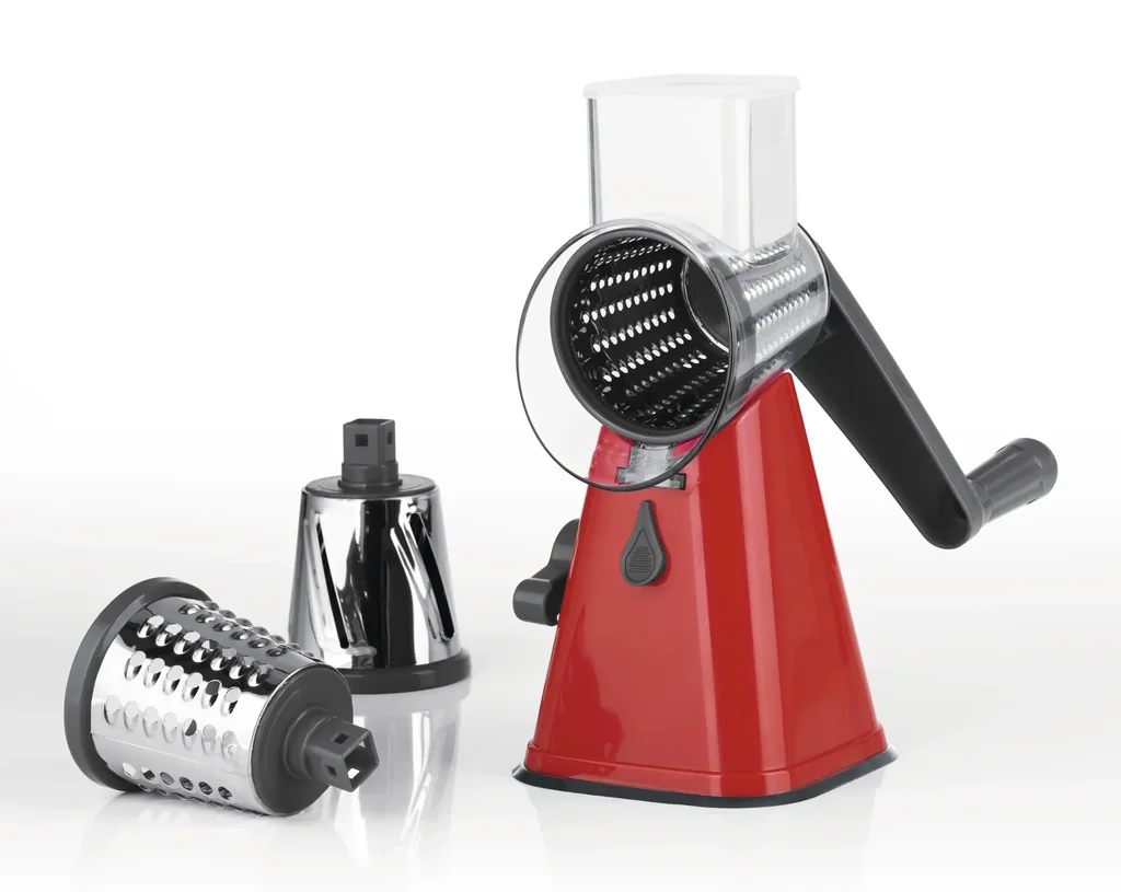 Gemüsereibe, Trommelreibe, 6-teilig, Rot/ Grau