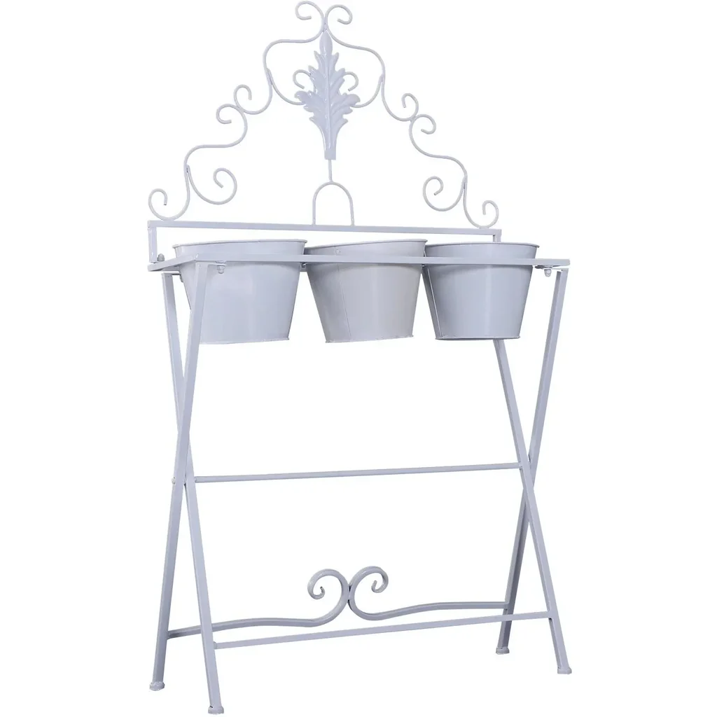 Pflanzregal Pflanzenständer Blumenregal Blumenständer mit 3 Kasten Metall Weiß 58 x 21 x 100 cm