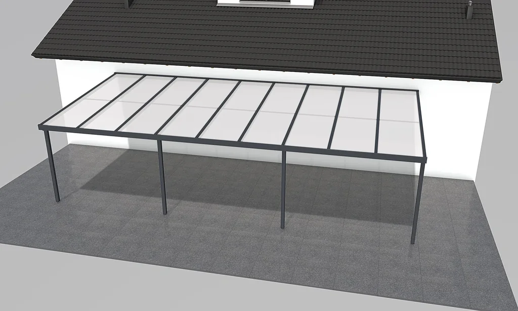 Terrassendach Premium, anthrazit, 9135 x 4060 mm - Polycarbonat Stegplatten 16 mm, opal