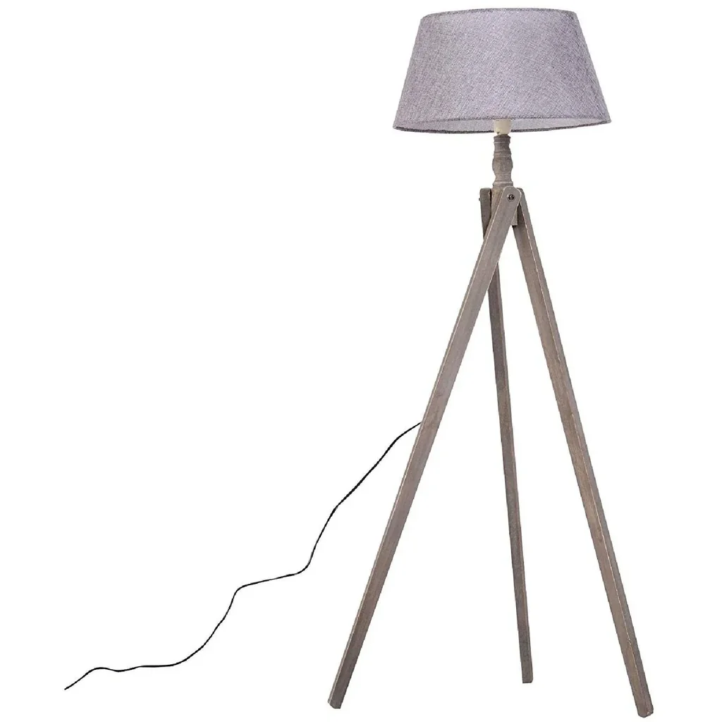 Stehlampe Stehleuchte Tripod Skandinavisch 40W Holz + Leinen beige 52 x 52 x 146 cm