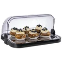 Buffetvitrine 44 x 32 cm, beidseitig aufklappbar, transparente Rolltophaube, rostfreies Edelstahl-Tablett, 2 Kühlakkus