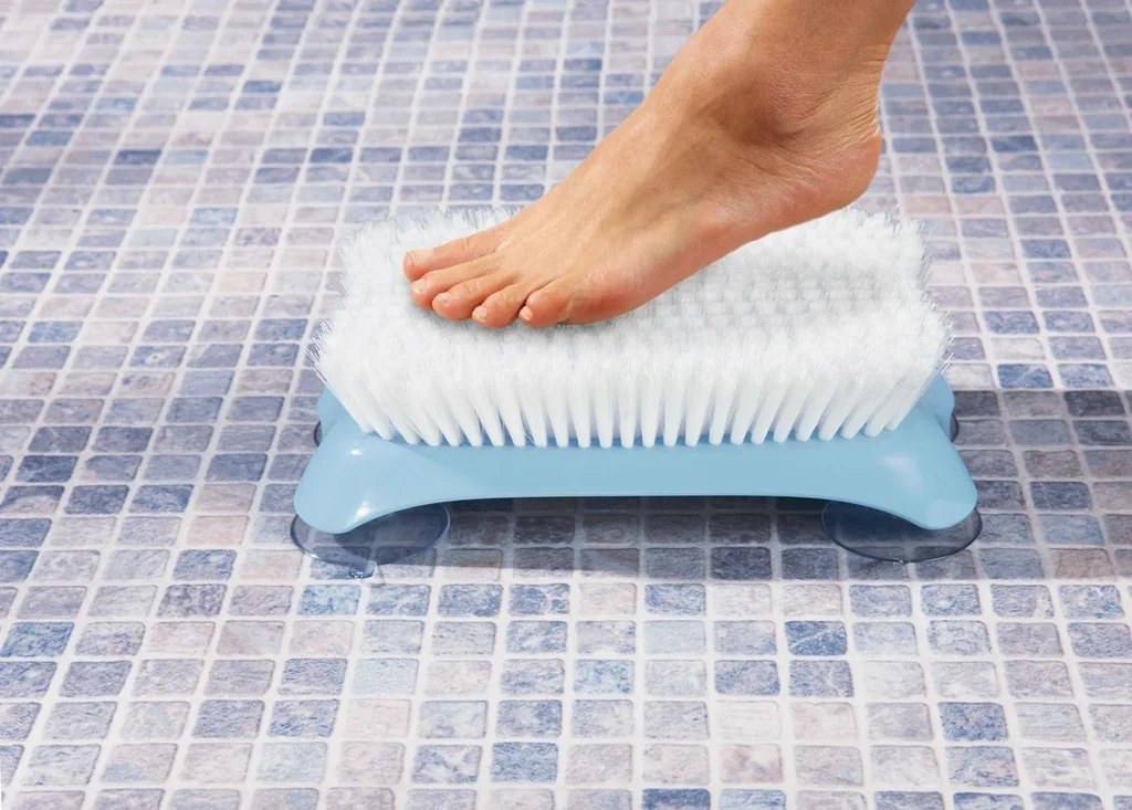 Badebürste, Wandbürste mit Saugnäpfen, Hellblau