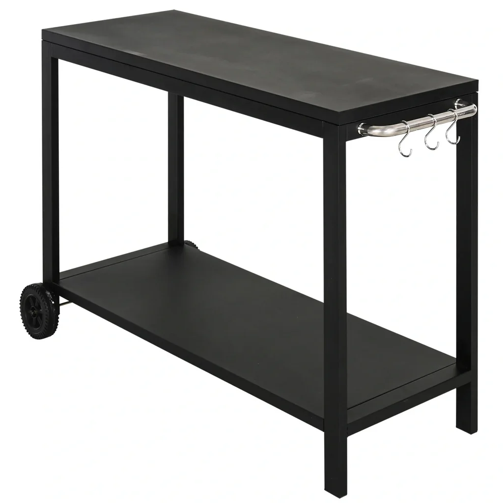 Edelstahlküchenwagen mit Rollen, schwarz