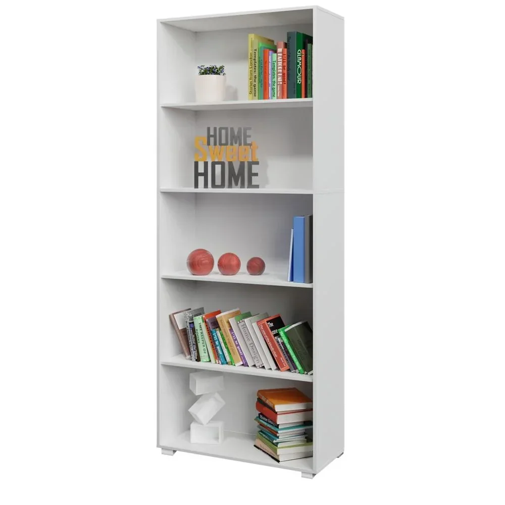 Bücherschrank Vela mit 5 Fächern weiß 190cm
