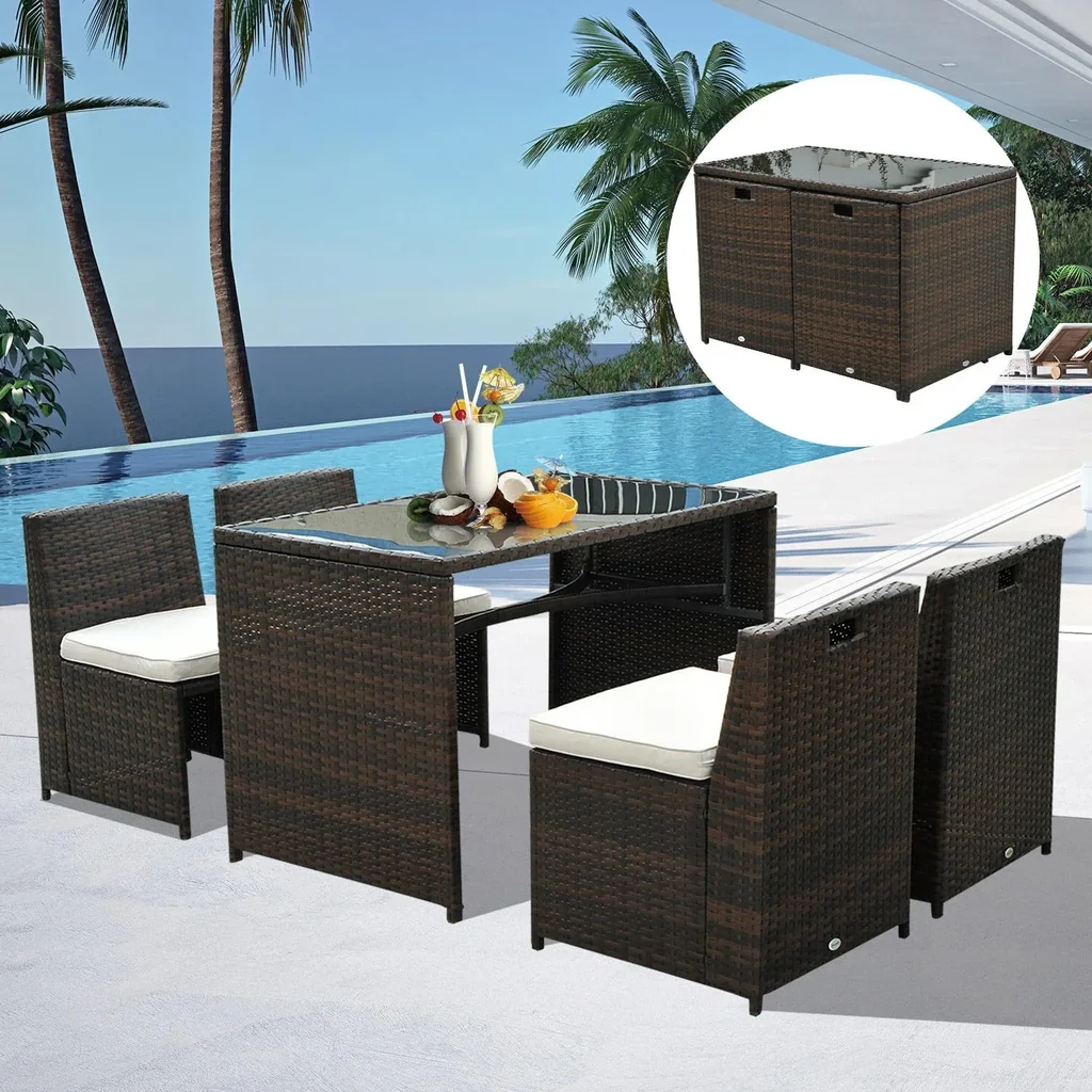 5 tlg, Polyrattan Garnitur Gartenset Sitzgruppe Gartenmöbel