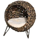 Katzenhaus aus Rattan mit Kissen Katzenshclafplatz Katzenhöhle mit erhöhten Füßen Braun Ø52 x 58 cm