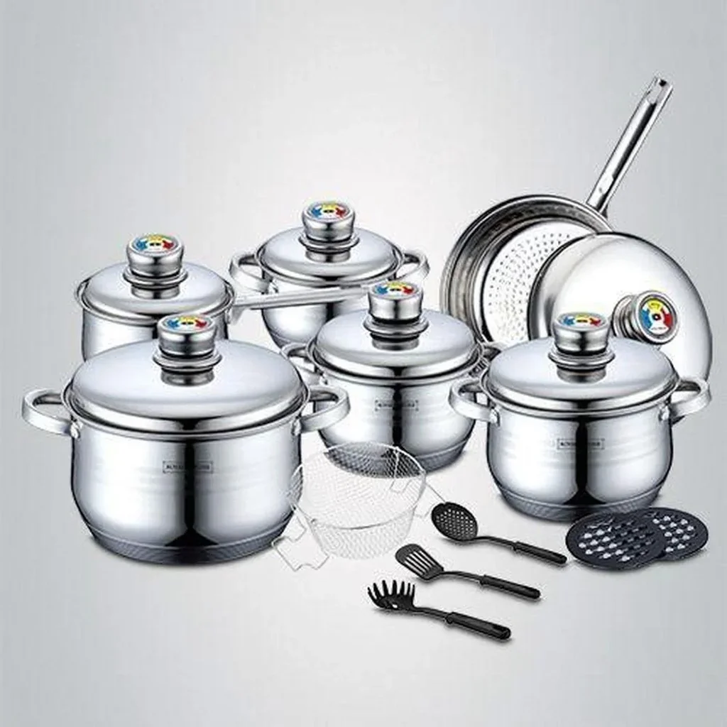 18-teiliges Kochset aus Edelstahl mit Metall-Thermometerdeckeln