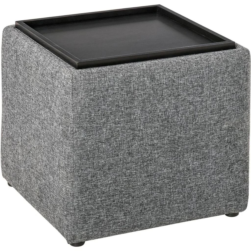 Sitzhocker mit Stauraum, Fußhocker, Polsterhocker, Aufbewahrungsbox, Deckel Abnehmbar, Leinen, Dunkelgrau, 42 x 42 x 41