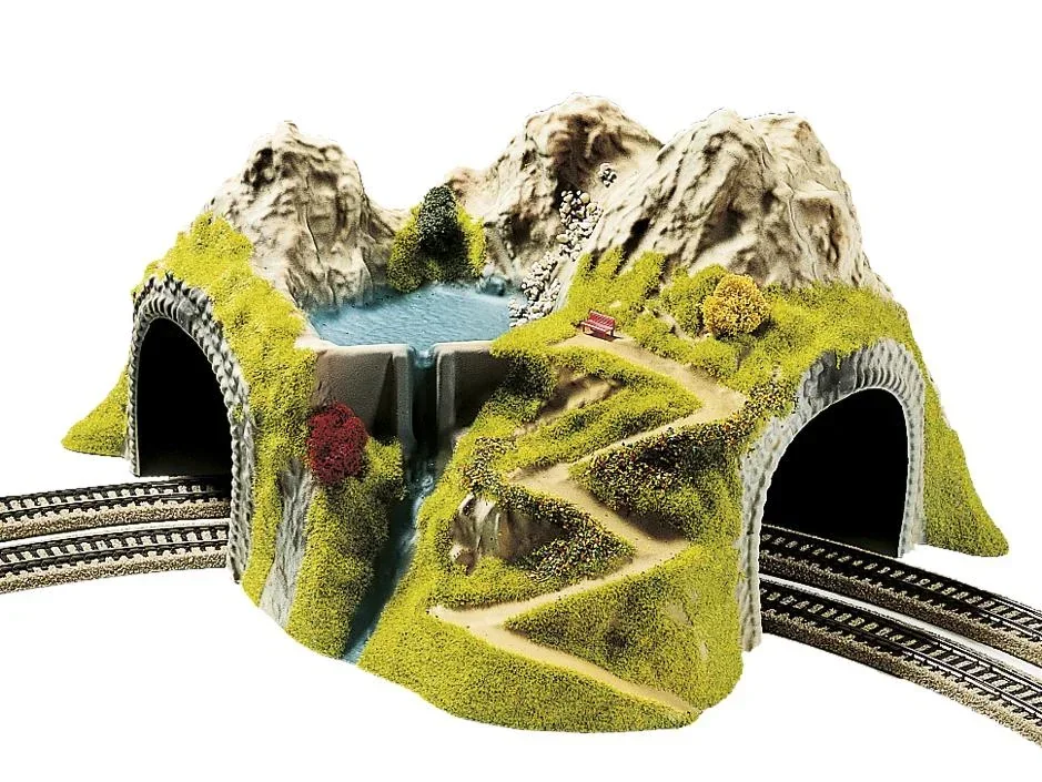 Ecktunnel, 2-gleisig, gebogen, 43 x 41 cm, 23 cm hoch, Durchfahrtshöhe 9,3 cm, Geeignet für R1 oder R2