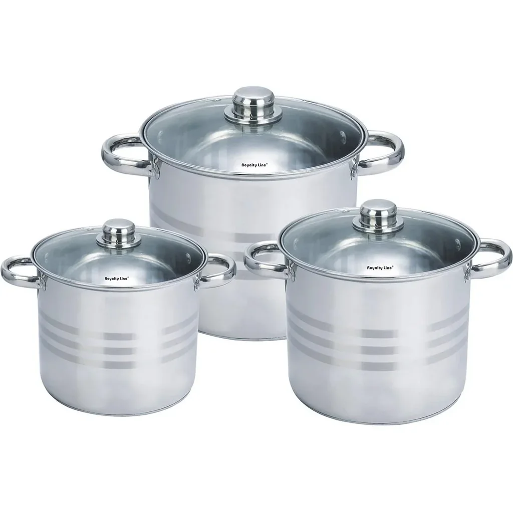 Topf- und Pfannenset 6-teilig - mit Glasdeckeln - 6.8L, 8.8L und 10.6L - aus Edelstahl