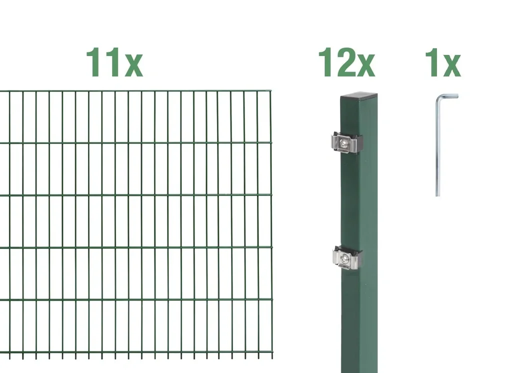 Doppelstabmattenzaun Komplettset, grün, Höhe 80 cm, Länge 22 m