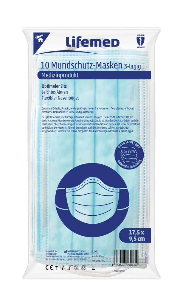 Mundschutz 3-lagig, 10-er Pack, Blau