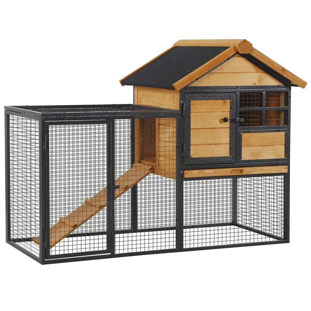 Kaninchenstall erhöhtes Haustier Haus mit Abschließbare Tür Outdoor Holz-Metall Hellgelb 122 x 63 x 92 cm