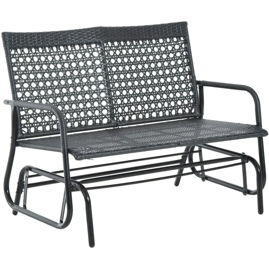 Schaukelbank Gartenschaukel Polyrattan 2-Sitzer schwarz