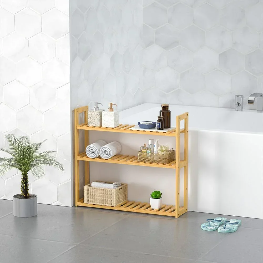 2-in-1-Wandregal & Standregal aus Bambus