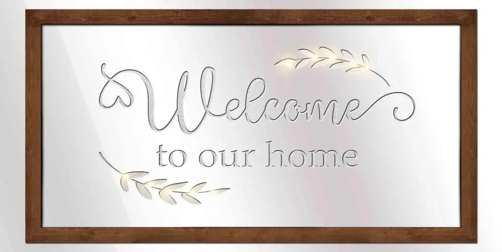 LED Spiegel mit Welcome-Schriftzug