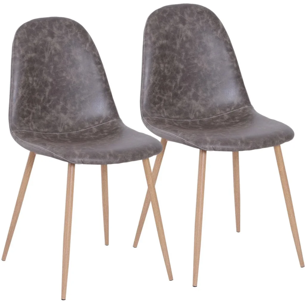 2er-Set Esszimmerstuhl Küchenstuhl mit Rückenlehne Kunstwildleder Sessel Metallbeine Grau