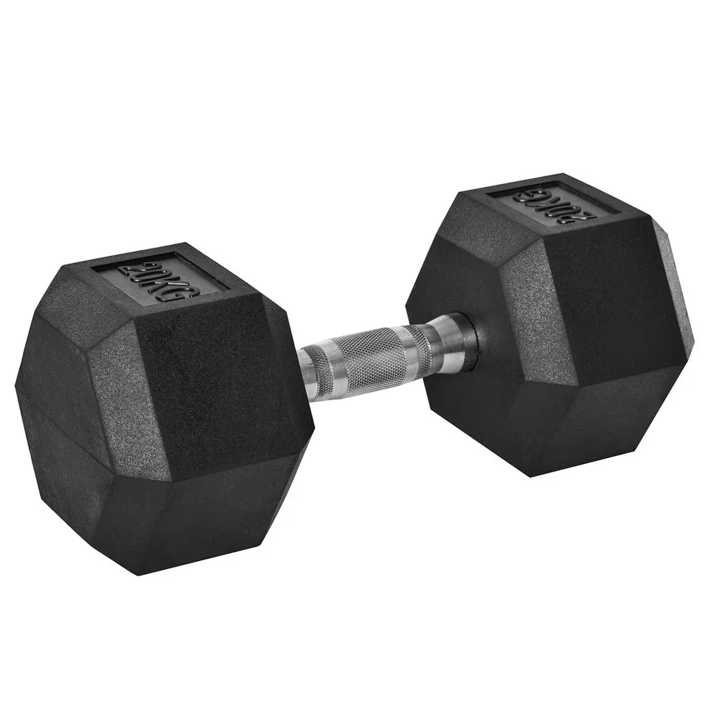 Hexagon Kurzhantel Gusseisen Hantel Gummi-Hantel Griff gerändelt Gewichte Metall Gummi schwarz 1 x 20 KG