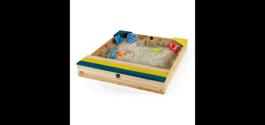 Sandkasten aus Holz mit Aufbewahrungsbox, Outdoor-Sandkasten für Kinder aus Holz, Sitzbank, Sitzecke, bunt