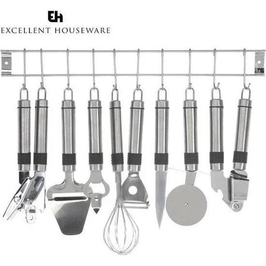 9-teiliges Küchenset - Küchenutensilien - mit Küchenleiste - Edelstahl