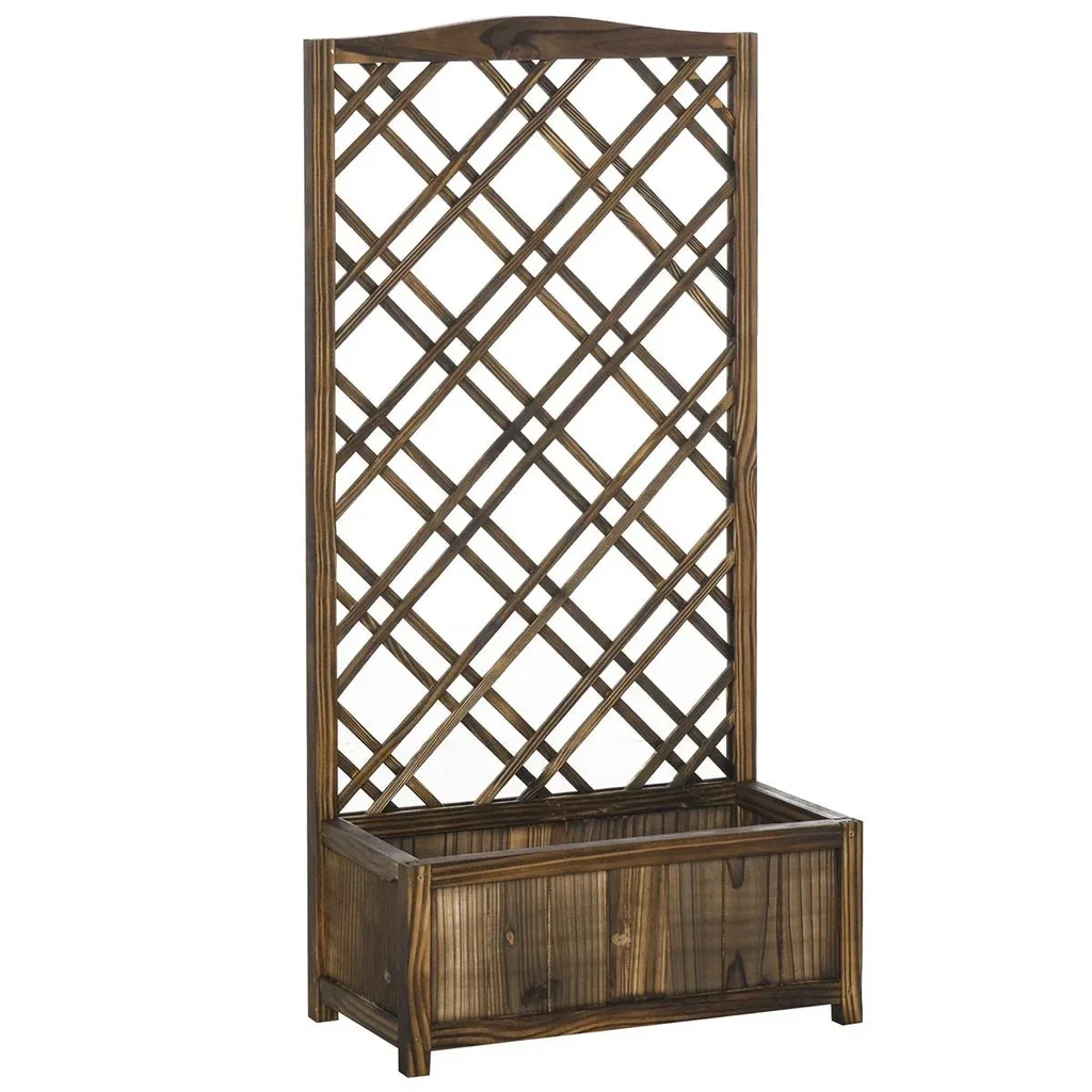 Pflanzkasten Blumenständer Rankgitter Rankkasten Rosenbogen Garten Holz Braun 60 x 30 x 122,5 cm