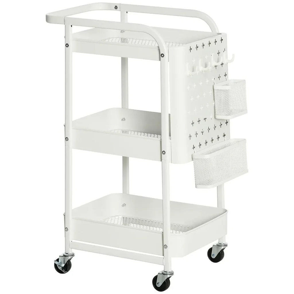 Servierschrank mit 3 Ablagen und Seitenwand, Stahl+PP, weiß, 51,5 x 32 x 75,6 cm