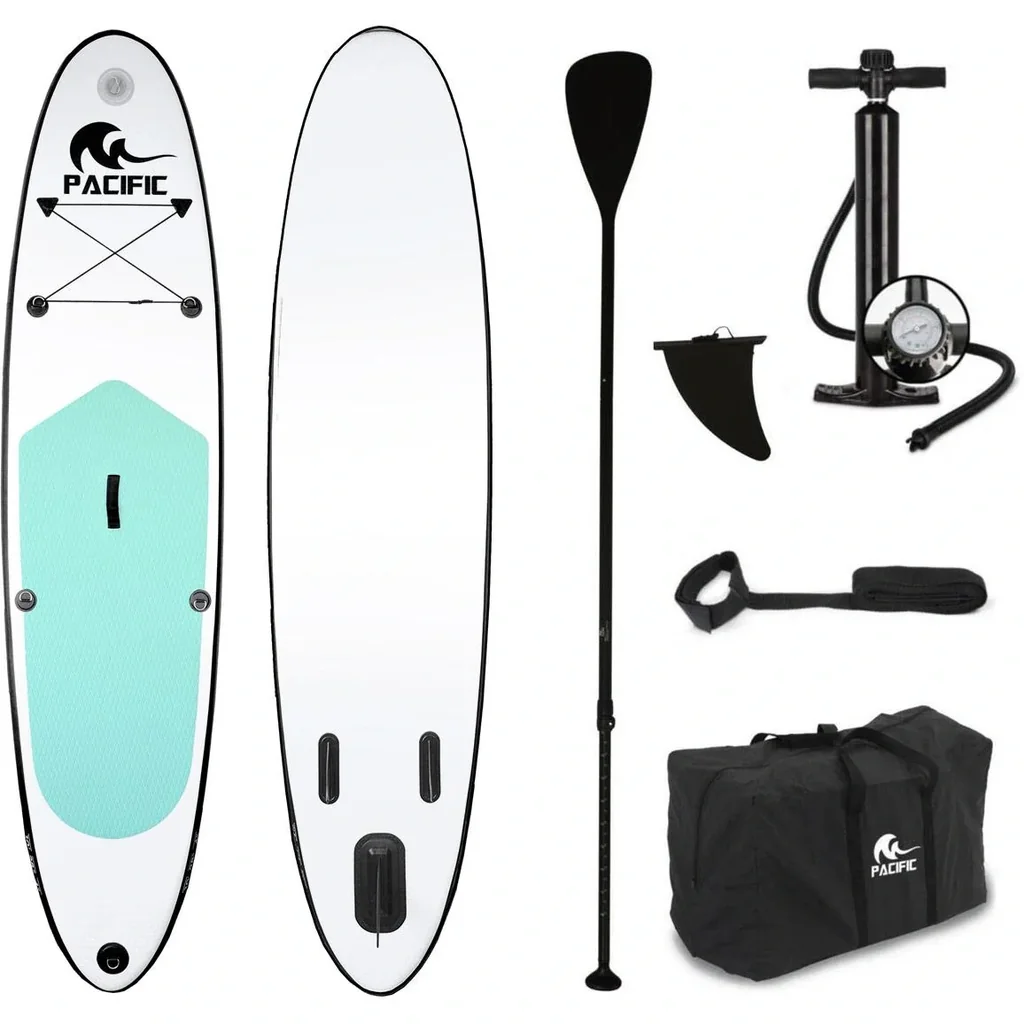 Pacific Special Edition SUP Board mit FREE SUP Chair - 305 cm - bis zu 100 kg - 6-teiliges Set- Weiß/Grün - Aufblasbar