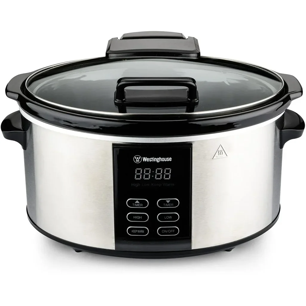 Slow Cooker - mit abnehmbarer Keramikpfanne - 6 Liter - Edelstahl