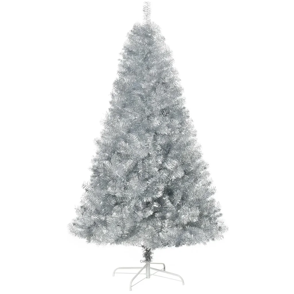 Weihnachtsbaum künstlich 180 cm Christbaum mit 1000 Astspitzen inkl. Christbaum-Ständer Metall Silber+Weiß Ø103 x 180 cm