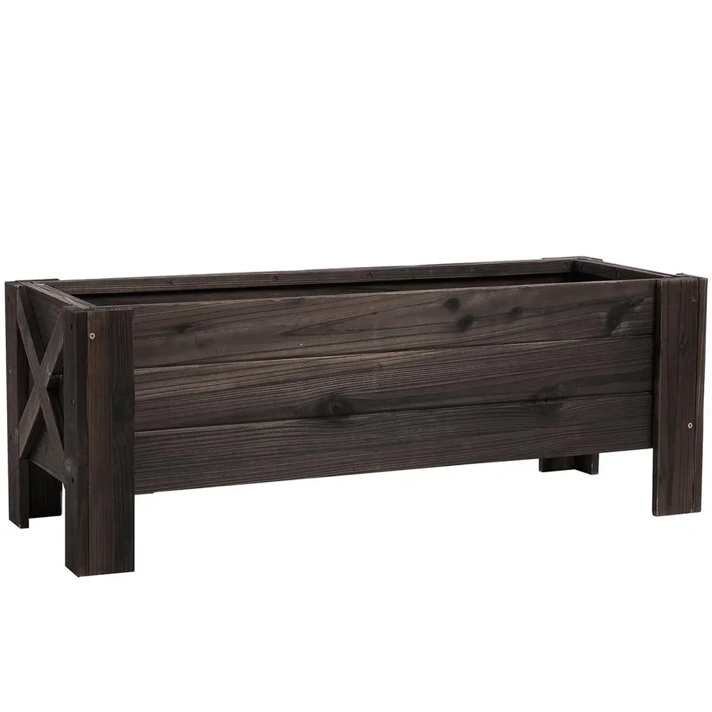 Hochbeet mit Behandlung der Karbonisierung Pflanzkasten Pflanzfolie mit 2 Leckage-Löcher Tannenholz Verkohlt 100 x 36,5