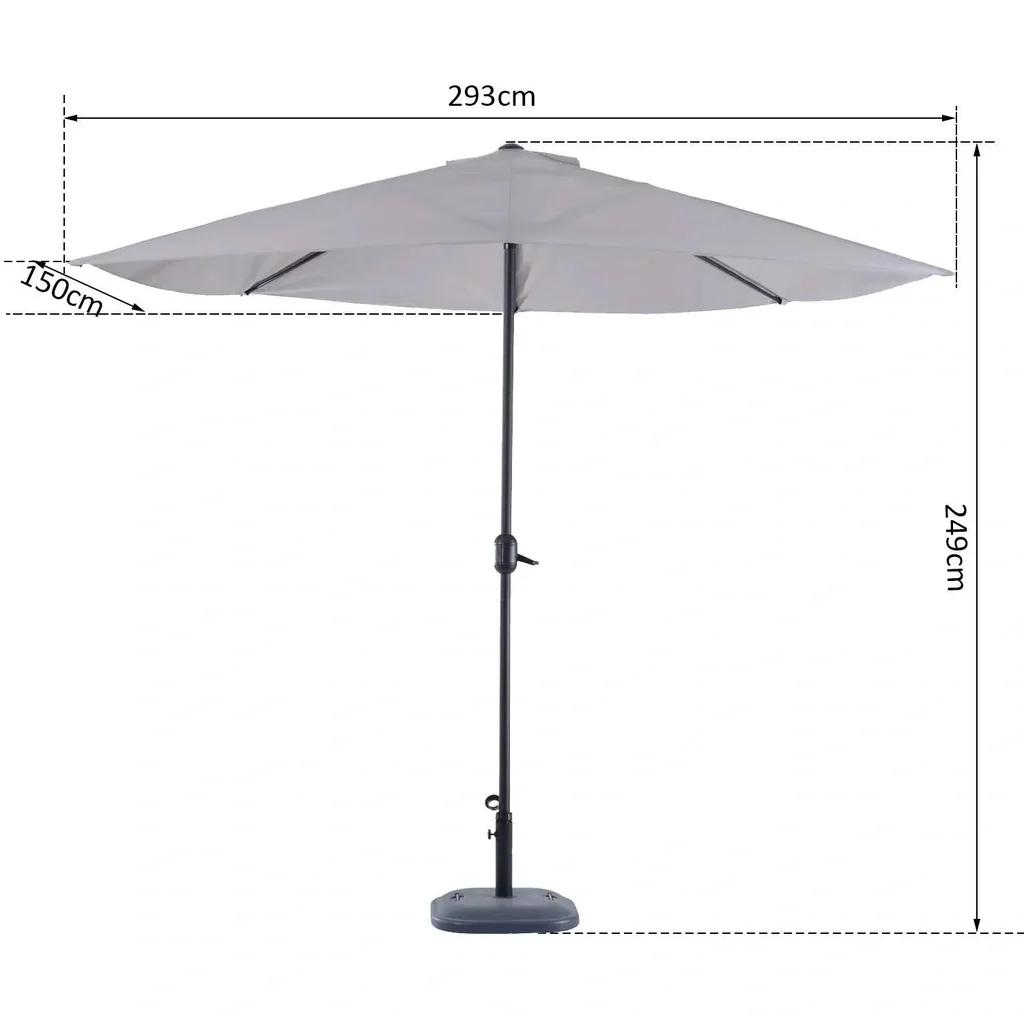 Alu Sonnenschirm Kurbelschirm halbrund grau