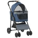 2-in-1 Hundebuggy Transporttasche Katzenbuggy mit Universal Rad abnehmbar Abdeckung Oxford Dunkelblau+Schwarz 77,5 x 51