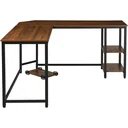 Computertisch, L-förmiger Eckschreibtisch, Schreibtisch, Bürotisch, MDF+Stahl, Walnussfarbe+Schwarz, 150 x 150 x 76 cm