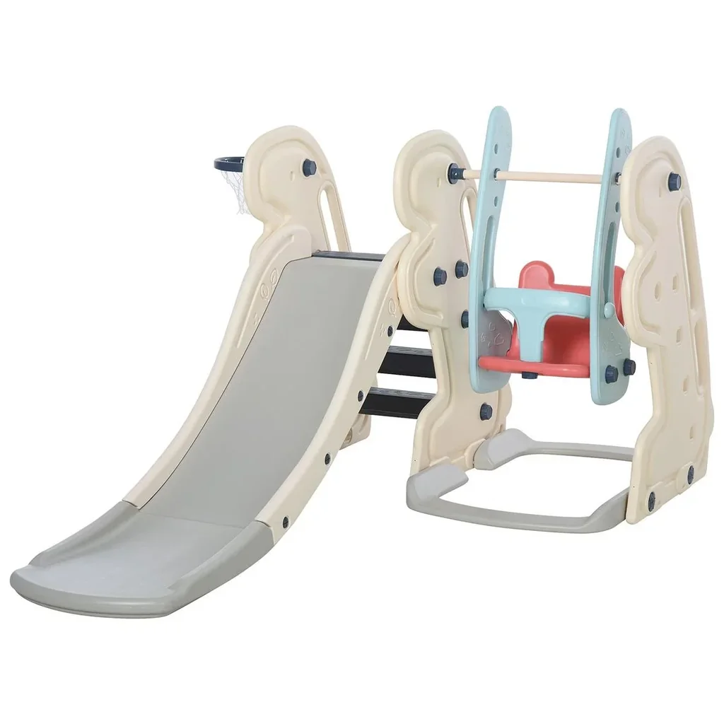 3-in-1 Kinderrutsche Kinder Rutsche mit Basketballkorb, Schaukel, Leiter Spielzeug Slide Gartenrutsche Babyrutsch für 1-
