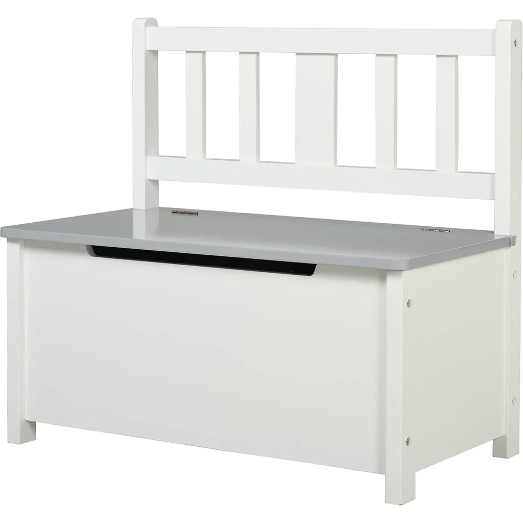 Spielzeugkiste, Aufbewahrungstruhe, Sitzbank mit Stauraum, Truhenbank, Massivholzbeine, ab 3 Jahren, Grau, 60 x 30 x 55