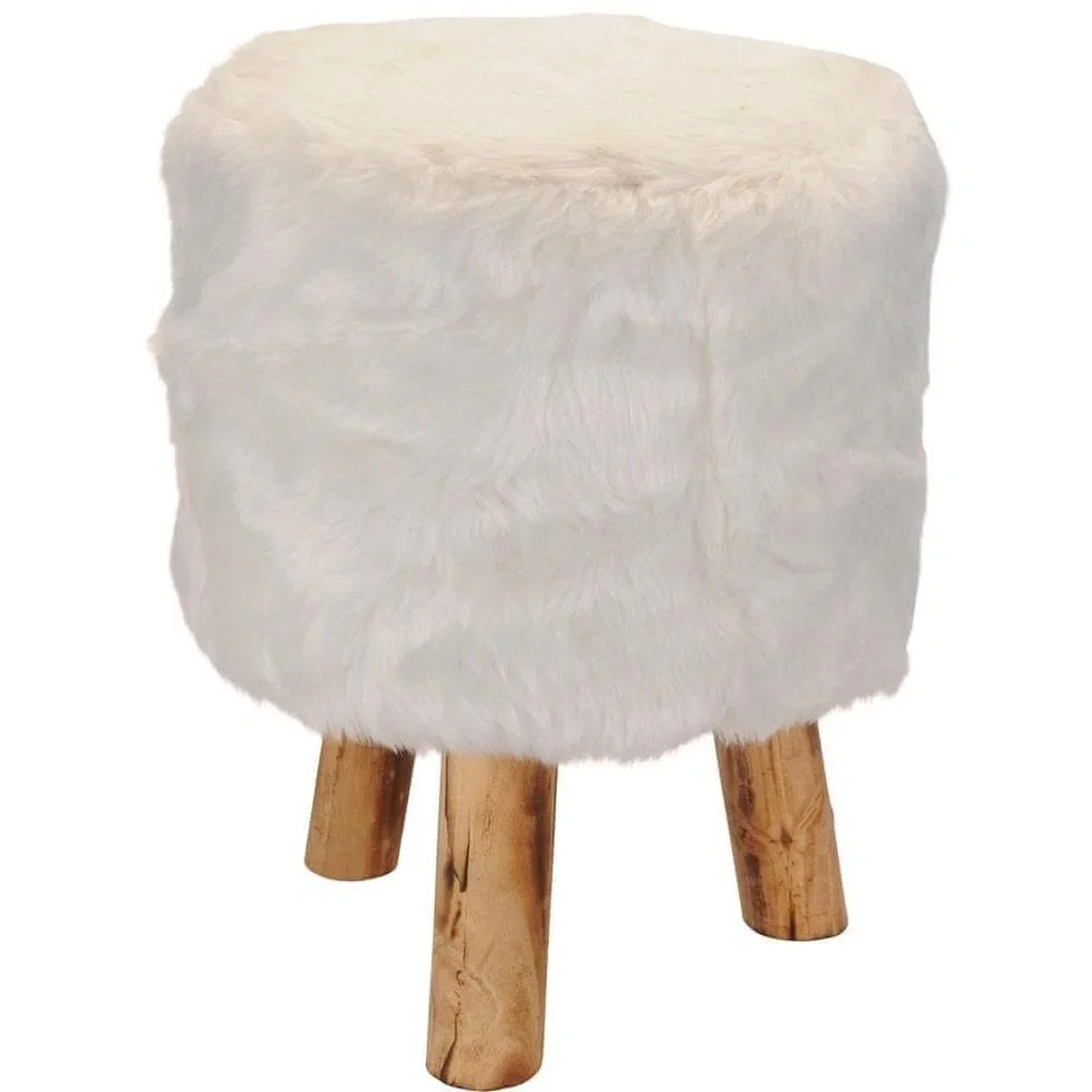 Hocker mit Fell - 29 x 29 x 39 cm - Weiß