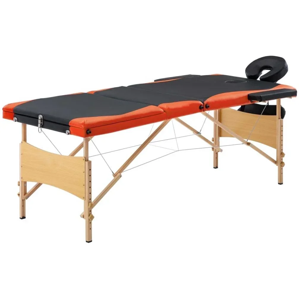 Klappbarer Massagetisch 3 Zonen Holz schwarz und orange