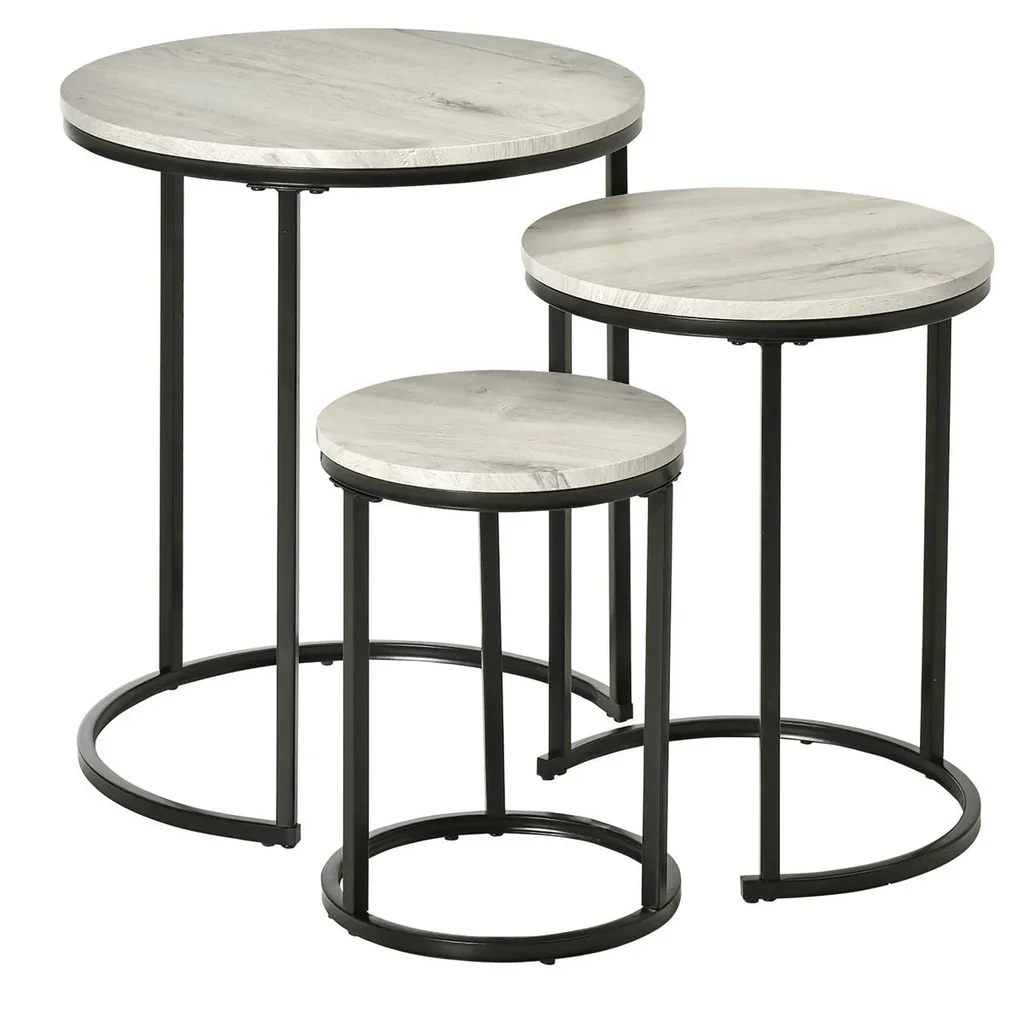 Beistelltische 3er-Set Satztisch stapelbar Kaffeetisch 3 Größen Industrial Design Metall Schwarz+Grau